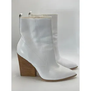 BLEECKER & BOND Women's White Leather Side-Zip Pointed-Toe Ankle Boots SZ 9