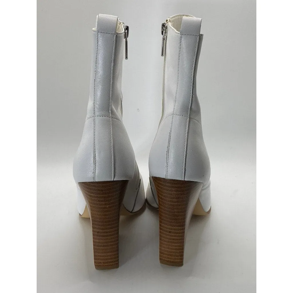 BLEECKER & BOND Women's White Leather Side-Zip Pointed-Toe Ankle Boots SZ 9