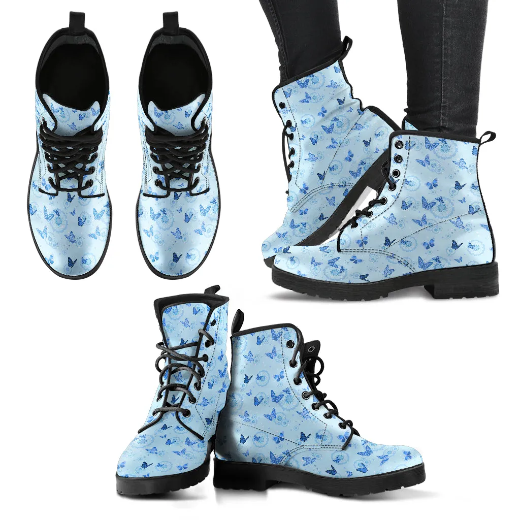 Blue Butterfly Women's Vegan Leather Combat Boots