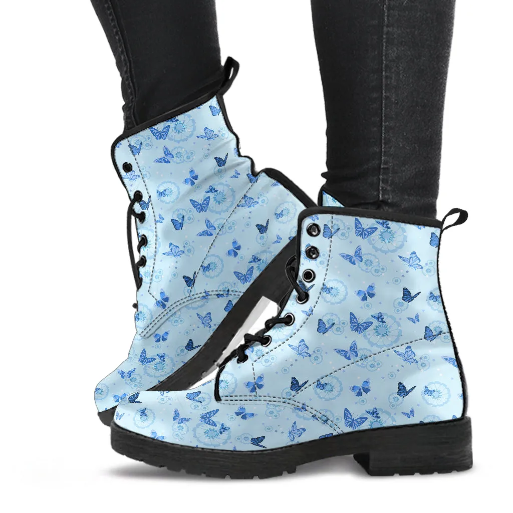 Blue Butterfly Women's Vegan Leather Combat Boots