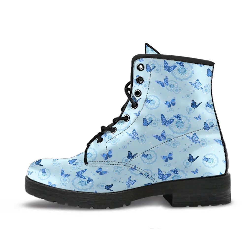 Blue Butterfly Women's Vegan Leather Combat Boots