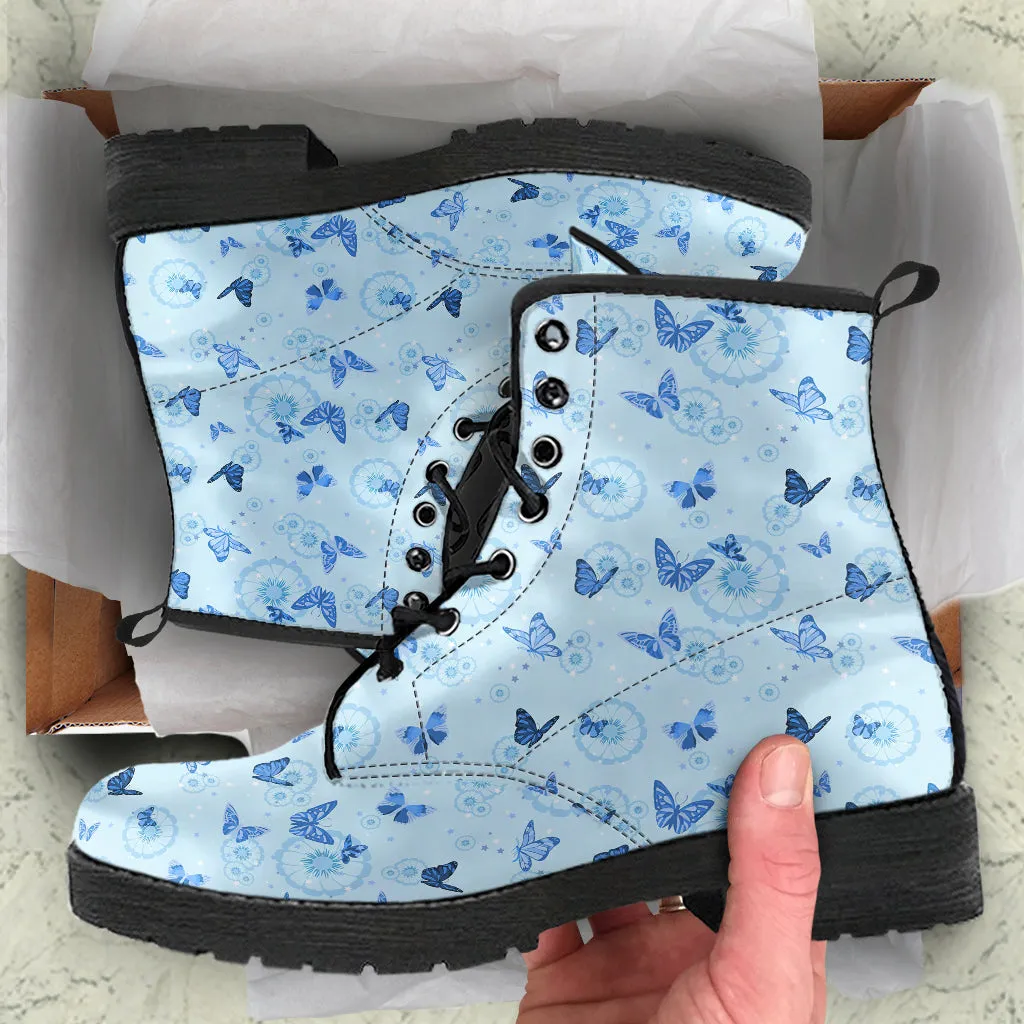 Blue Butterfly Women's Vegan Leather Combat Boots