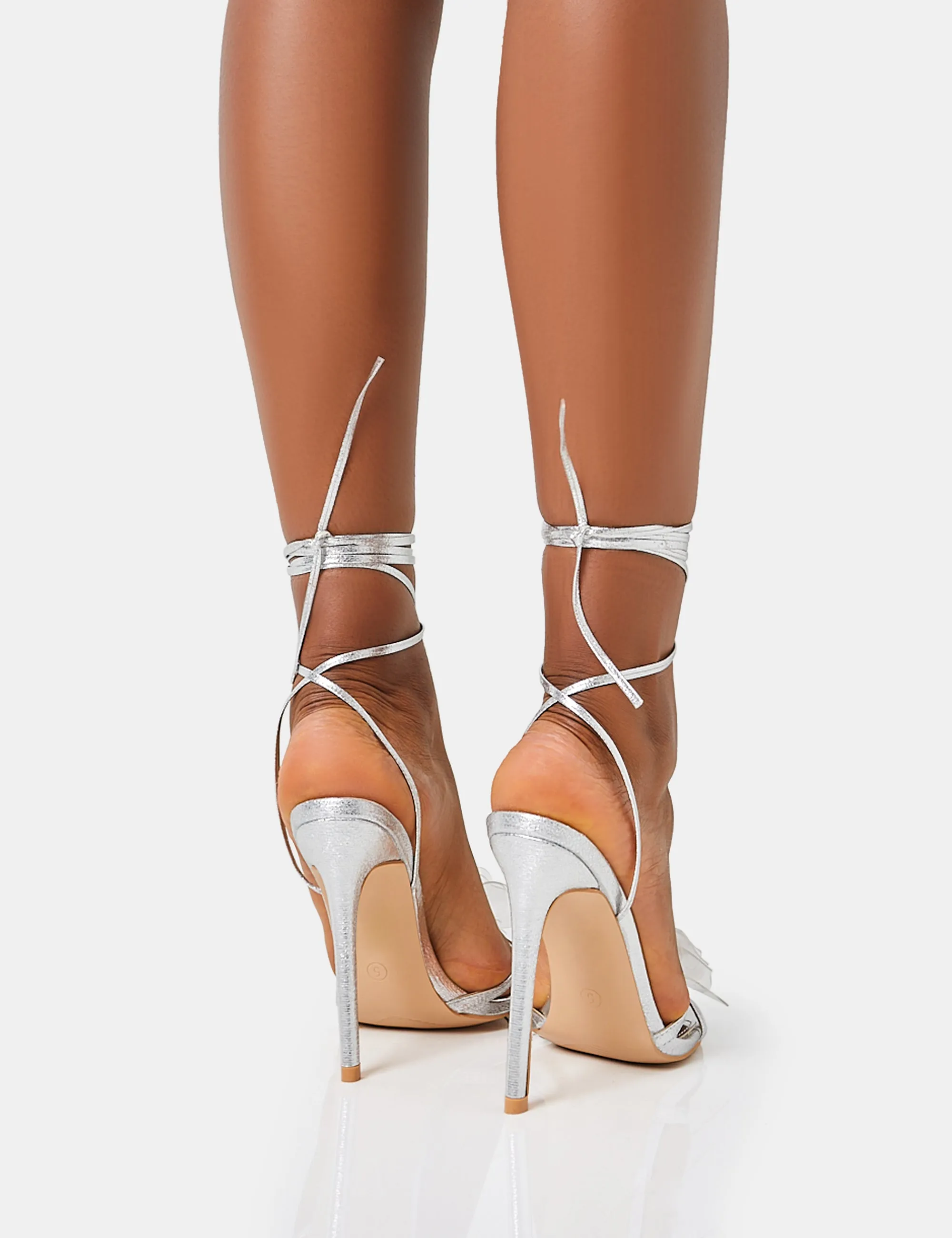 Bonny Metallic Silver Flower Detail Barley There Stiletto High Heels