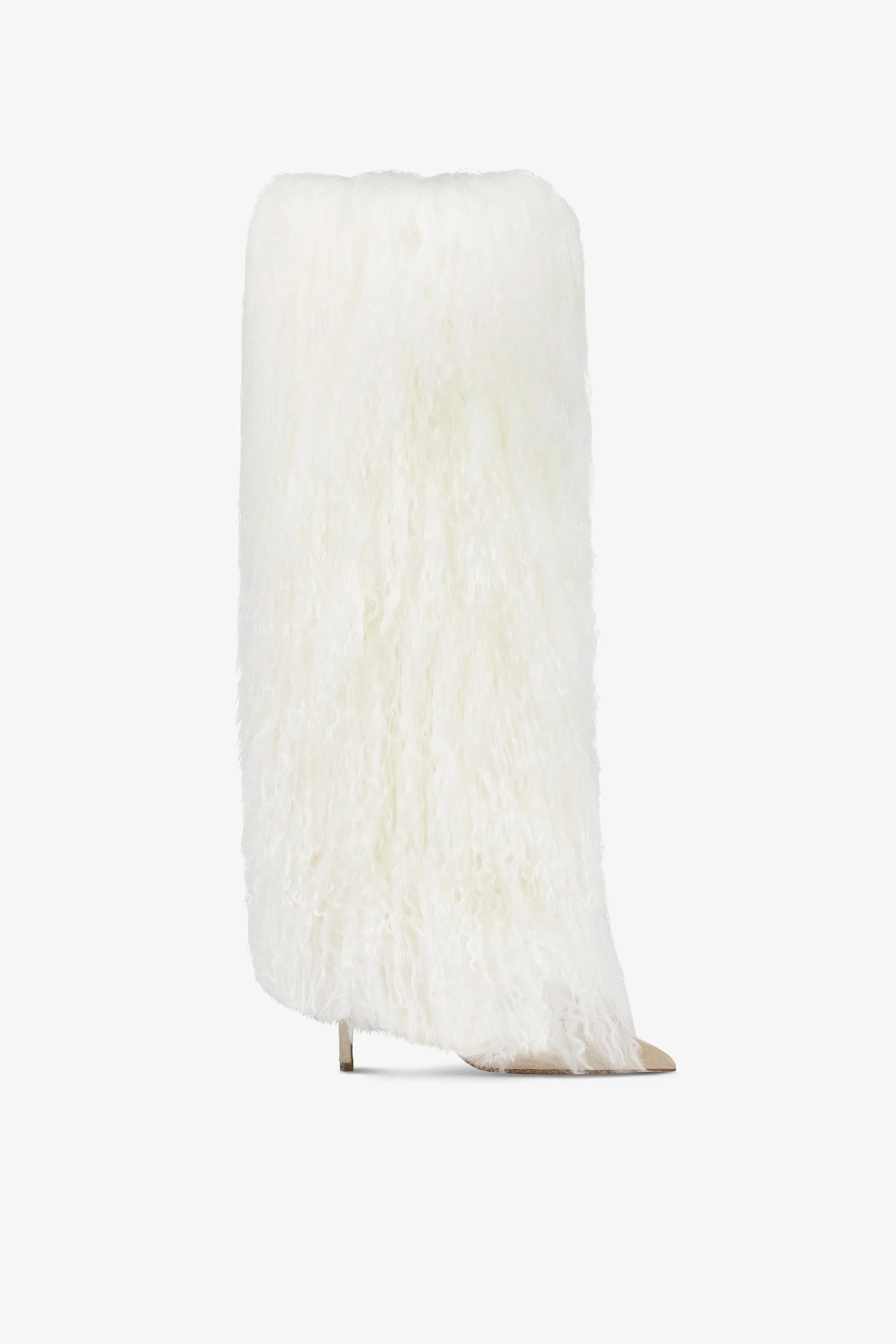 Boots in suede and white mongolian fur