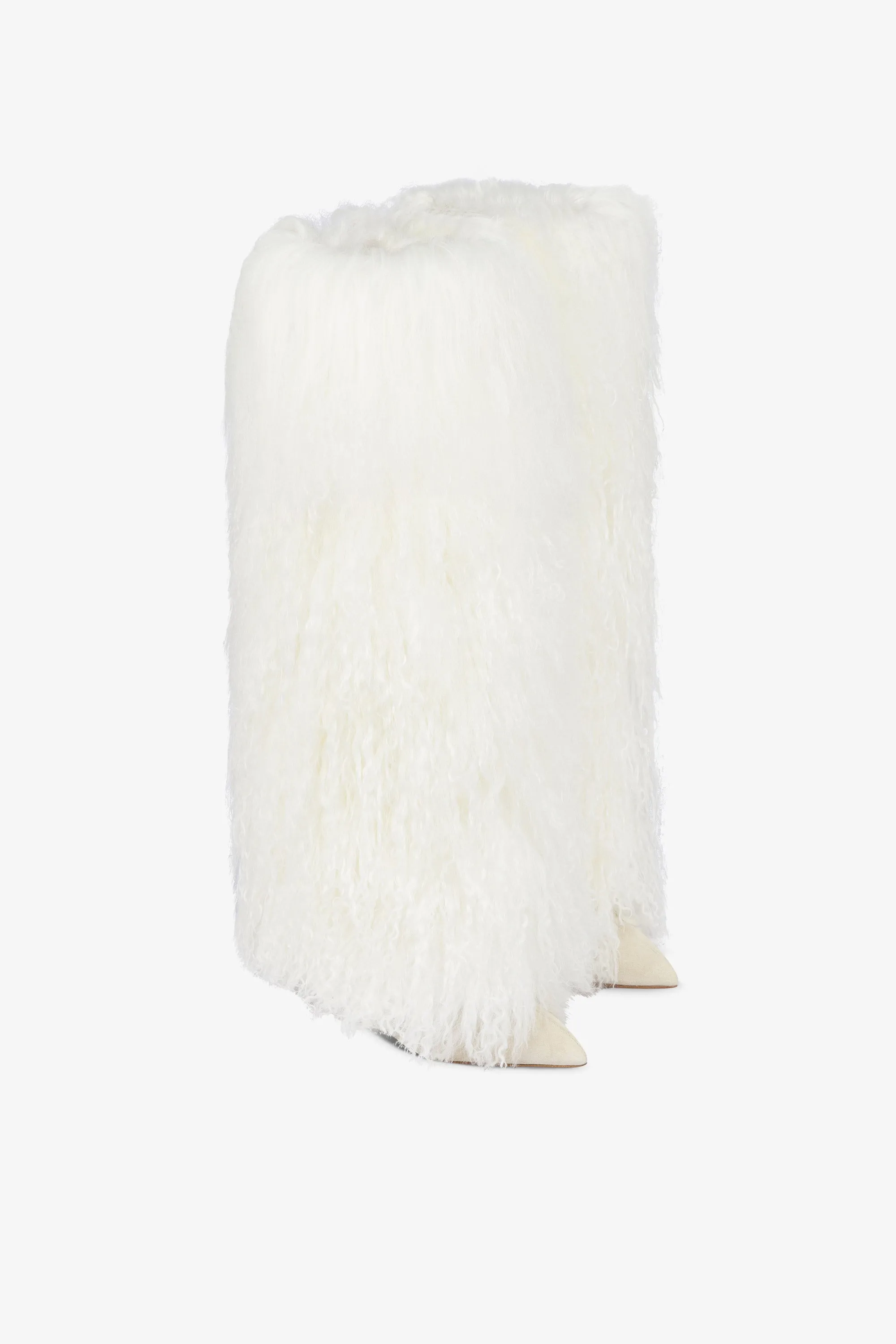 Boots in suede and white mongolian fur