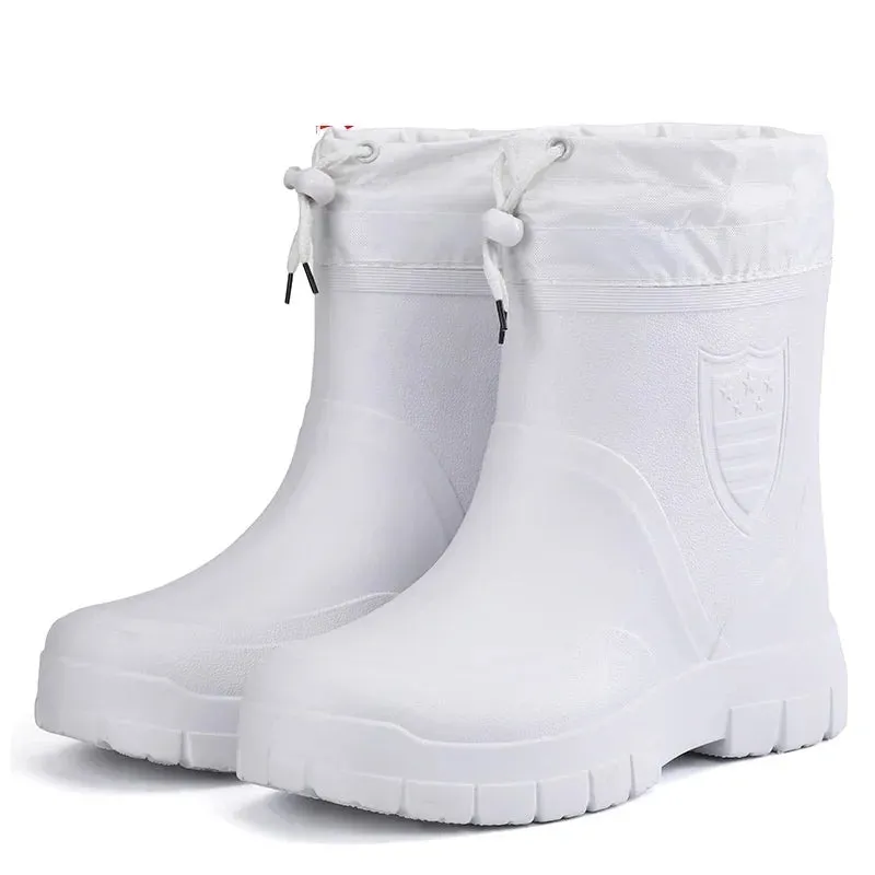 Boots: Plush Warm Snow Work Boot. Waterproof. Fur, Slip-on.