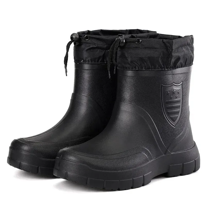 Boots: Plush Warm Snow Work Boot. Waterproof. Fur, Slip-on.