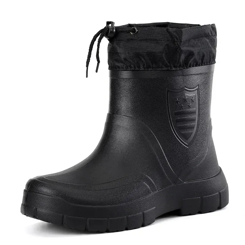 Boots: Plush Warm Snow Work Boot. Waterproof. Fur, Slip-on.