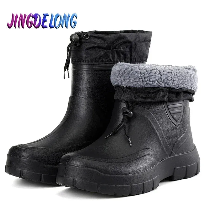 Boots: Plush Warm Snow Work Boot. Waterproof. Fur, Slip-on.