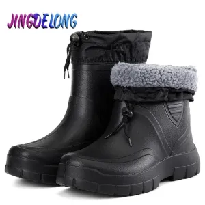 Boots: Plush Warm Snow Work Boot. Waterproof. Fur, Slip-on.