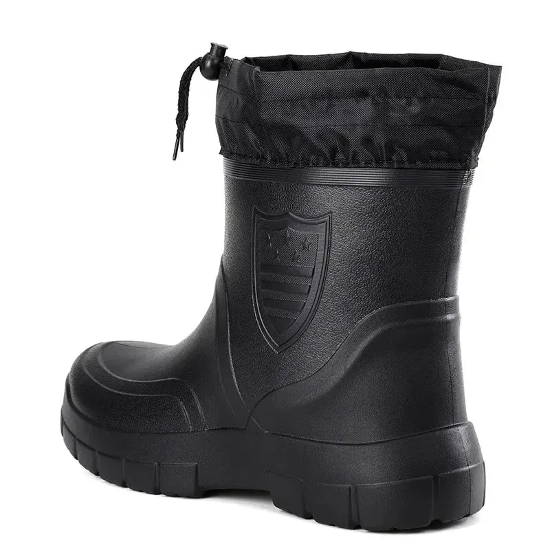 Boots: Plush Warm Snow Work Boot. Waterproof. Fur, Slip-on.