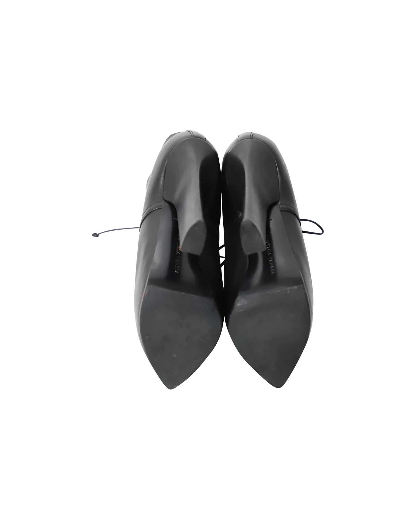 Bottega Veneta Lace Up Platform Ankle Boots in Black Leather