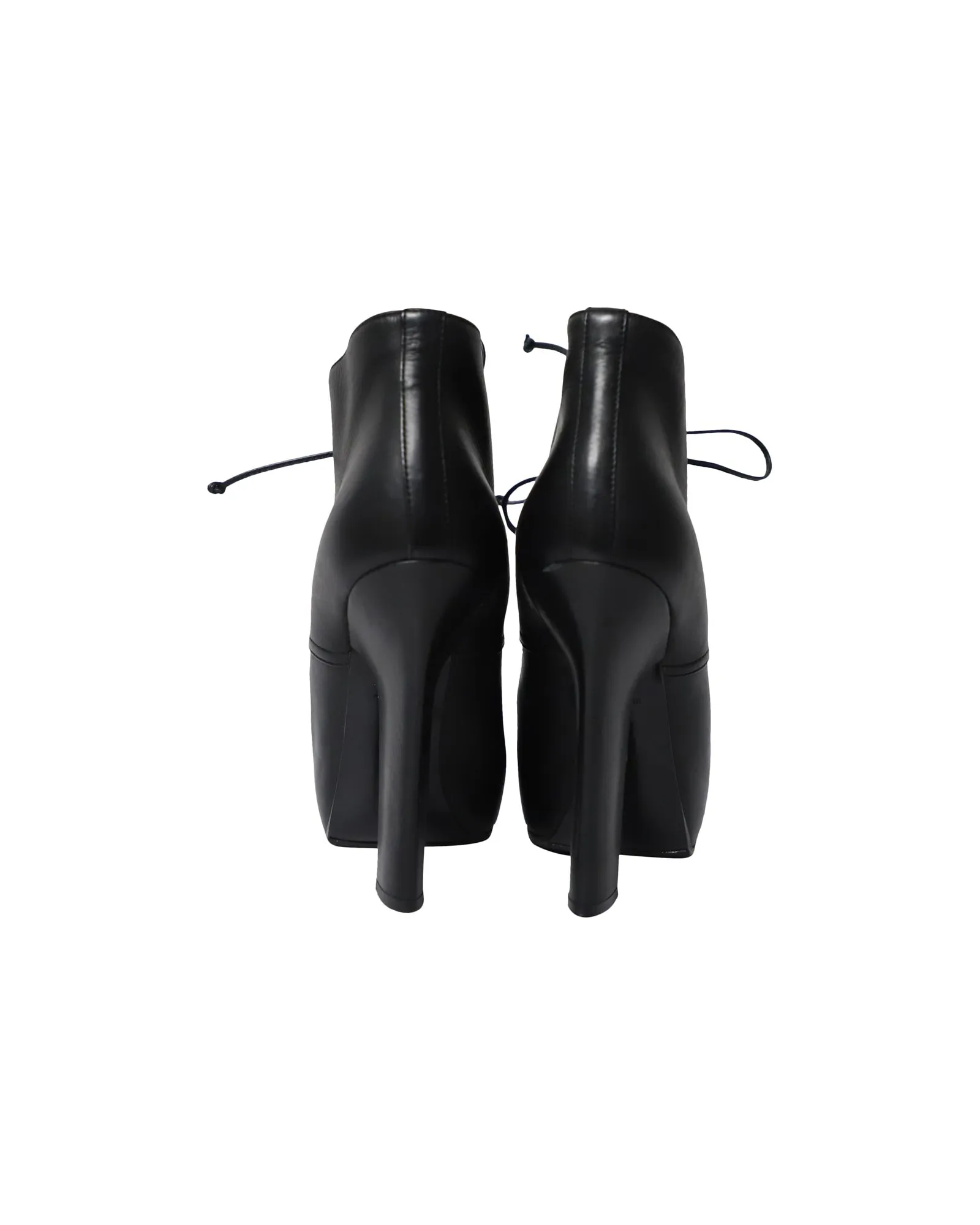 Bottega Veneta Lace Up Platform Ankle Boots in Black Leather