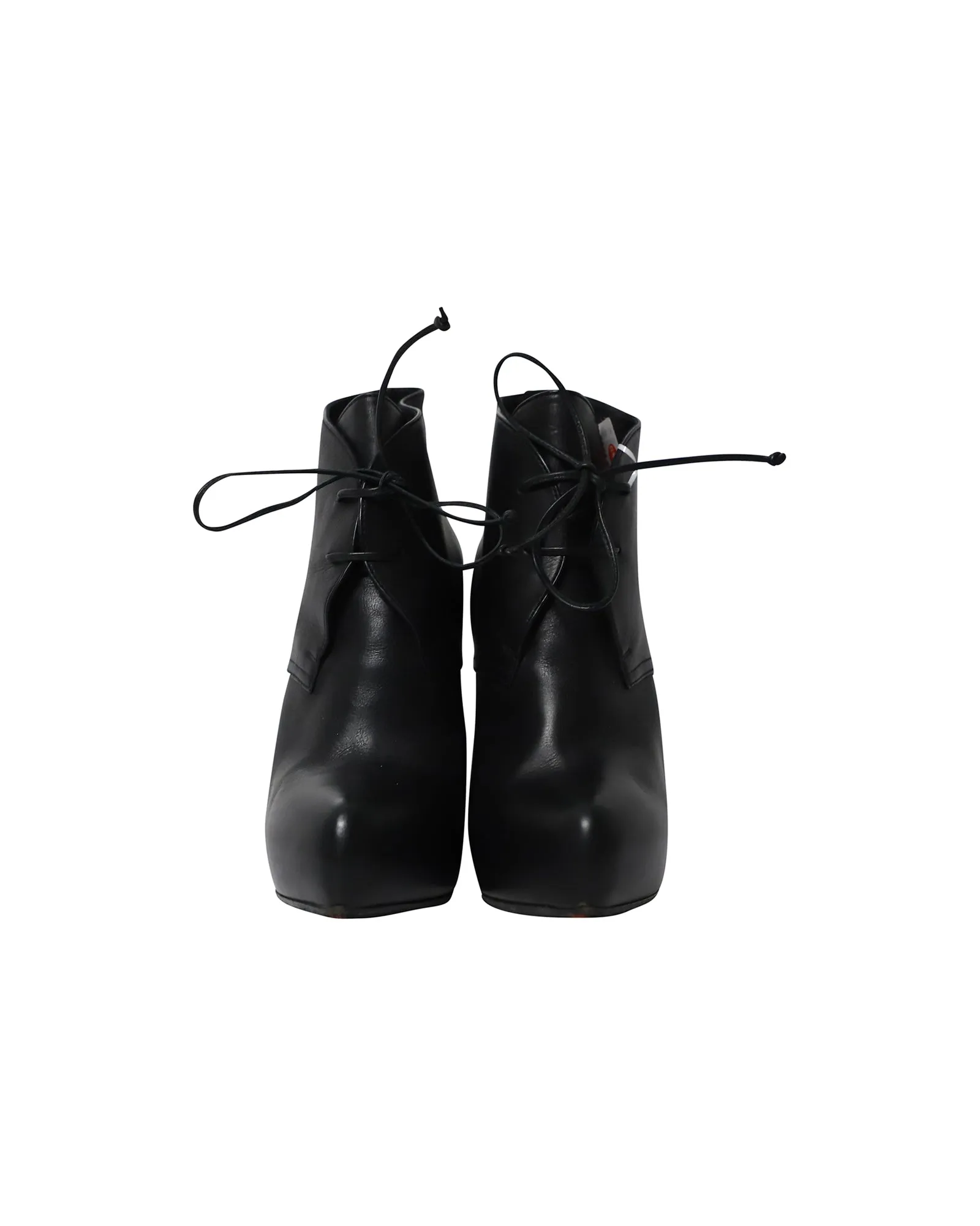 Bottega Veneta Lace Up Platform Ankle Boots in Black Leather