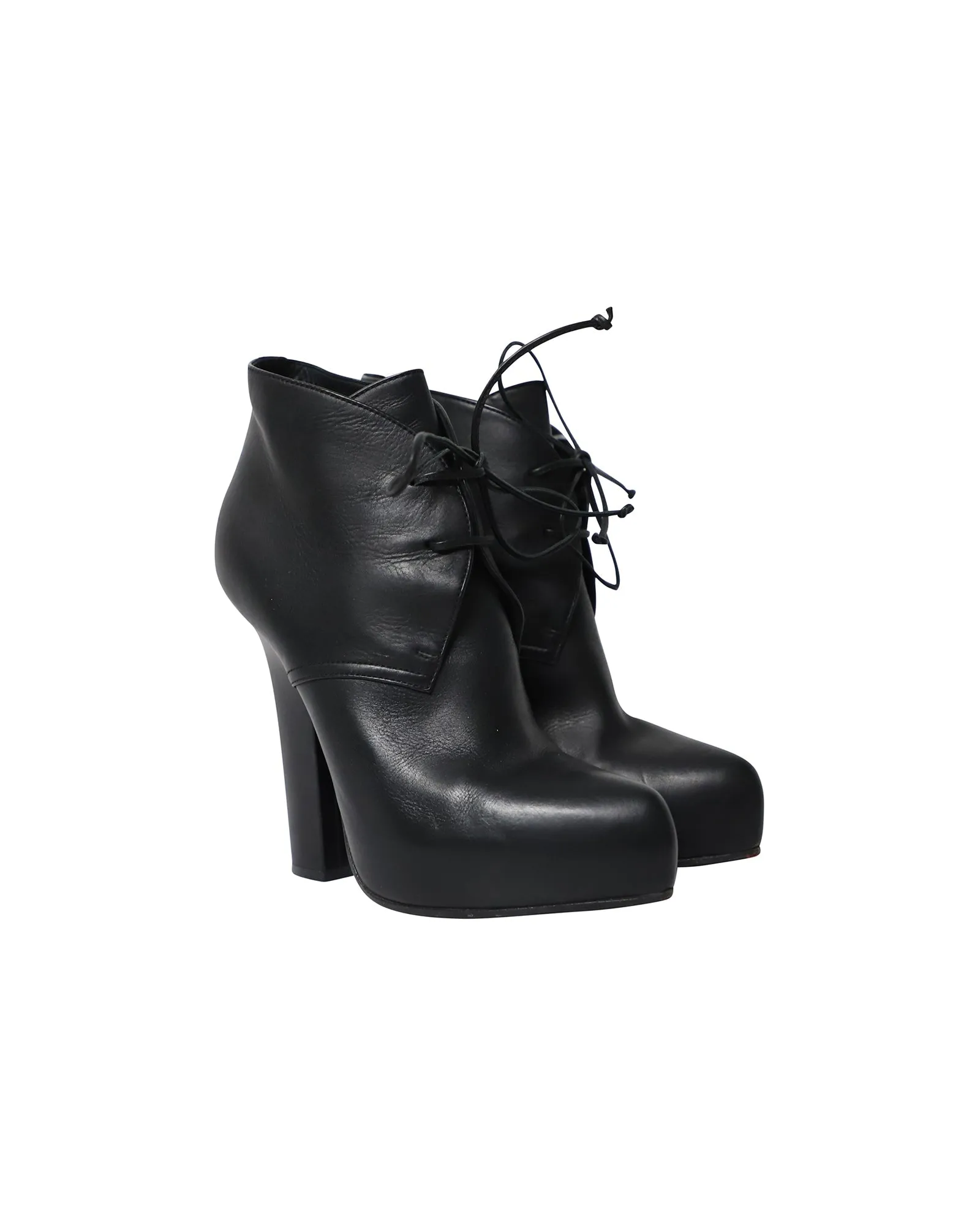 Bottega Veneta Lace Up Platform Ankle Boots in Black Leather