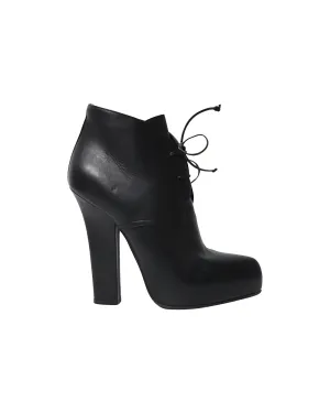 Bottega Veneta Lace Up Platform Ankle Boots in Black Leather