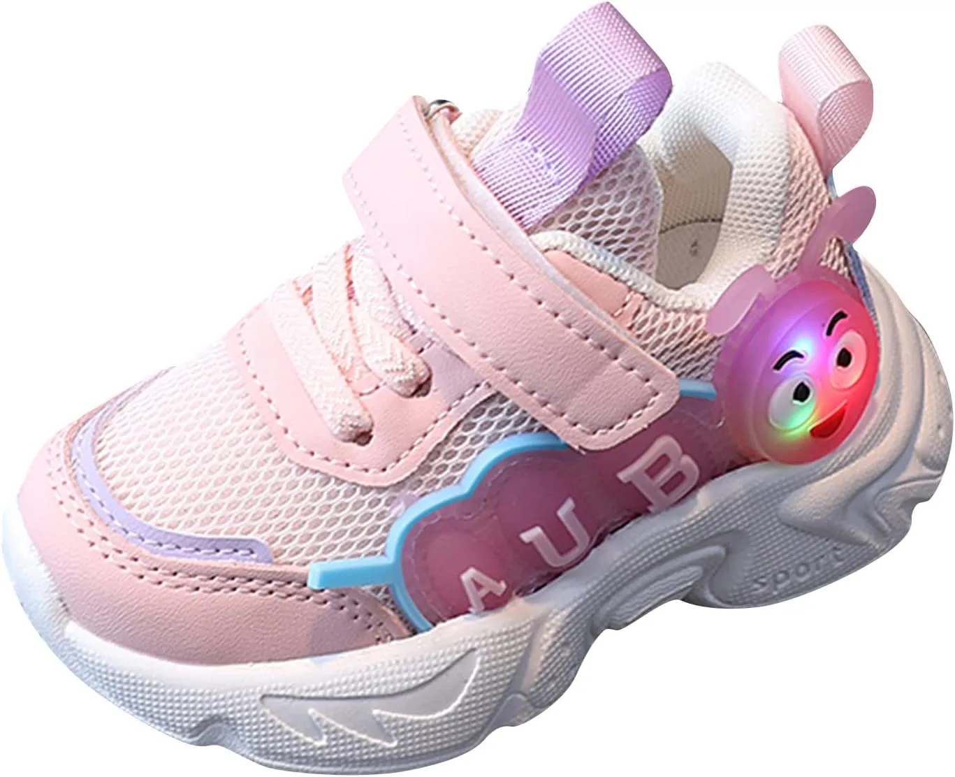 Boys Girls Light up Shoes Thick Bottom Mesh Breathable Non Slip Adjustable Laces up aterpillar Style (Pink, 7 Toddler)
