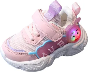 Boys Girls Light up Shoes Thick Bottom Mesh Breathable Non Slip Adjustable Laces up aterpillar Style (Pink, 7 Toddler)