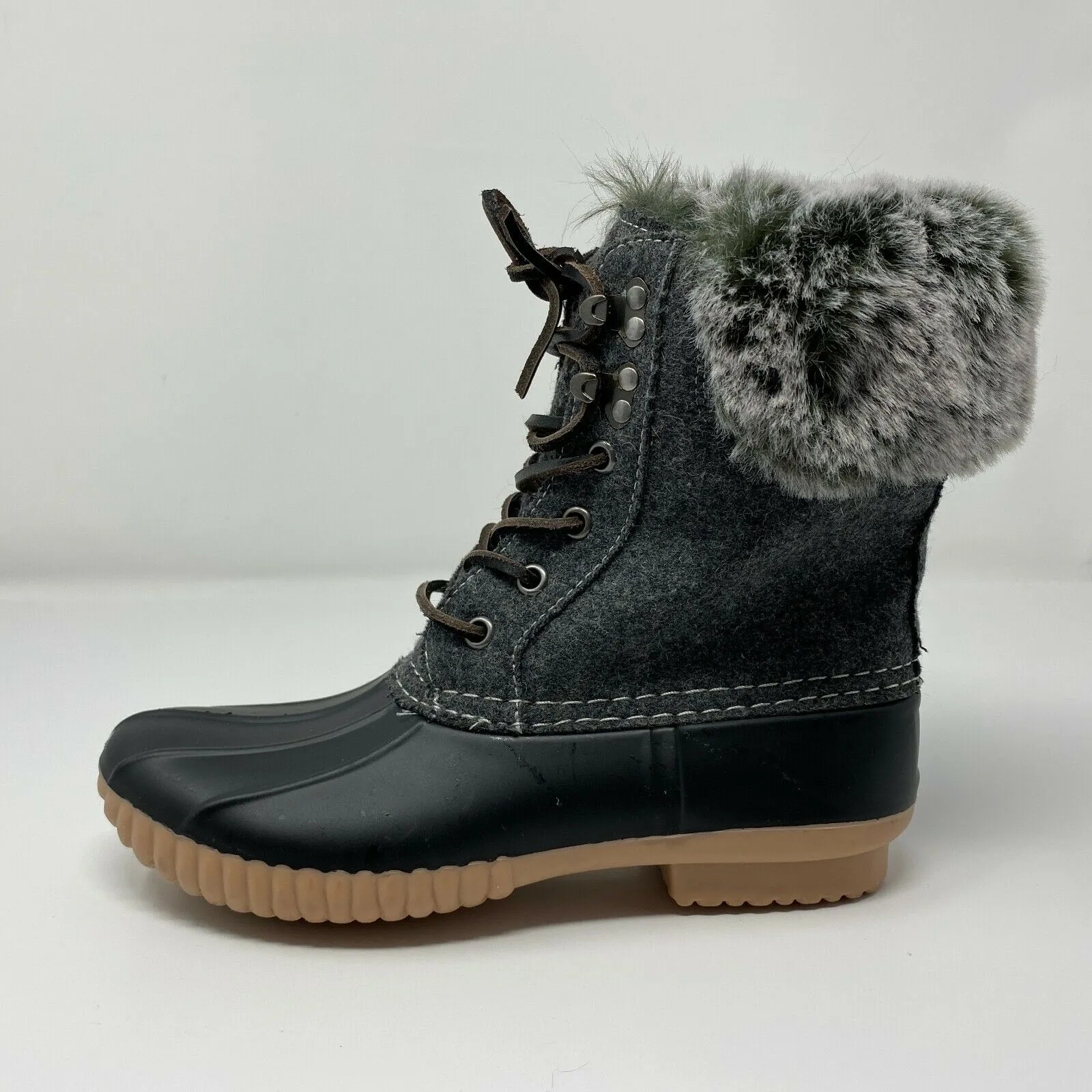 Brand new Report Ursela Black & Grey Lace Up Ultra Soft Faux Fur Duck Boots Women's Size 7! Retails $93 