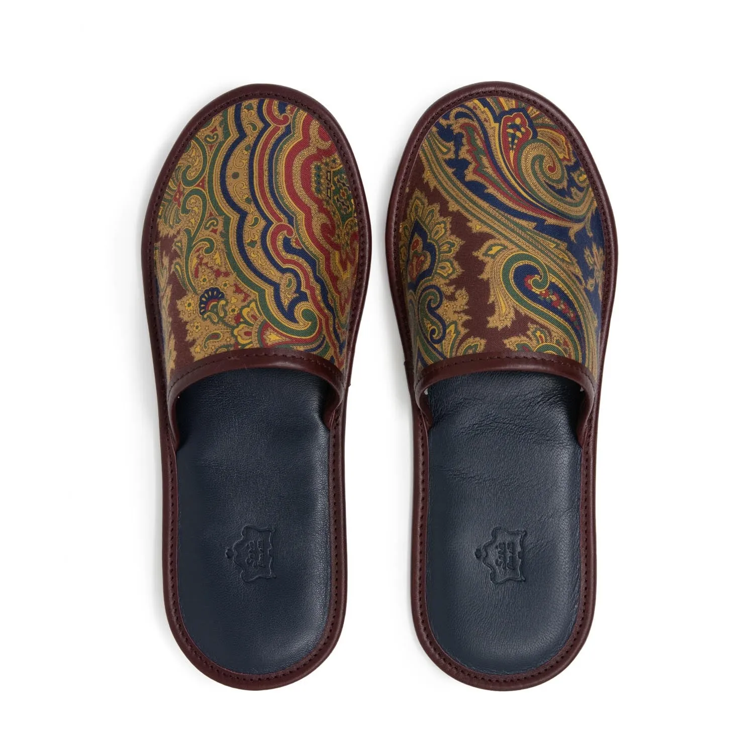 Burgundy Paisley Silk & Leather Slippers