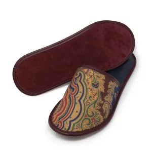Burgundy Paisley Silk & Leather Slippers