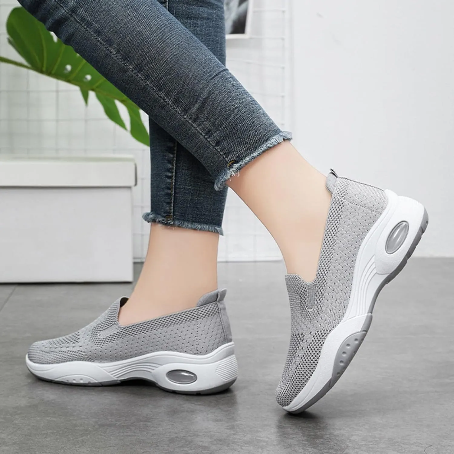 Canbebig Walking Shoes Women New Air Cushion Slip on Walking Shoes Comfort Orthopedic Platform Sneakers Air Cushion Athletic Shoes Running Jogging Shoe
