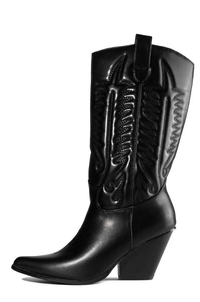 Cape Robbin Southern Belle Western Tall Shaft Pointed Toe Block Heel Cowboy Boot (7.5, BLACK)