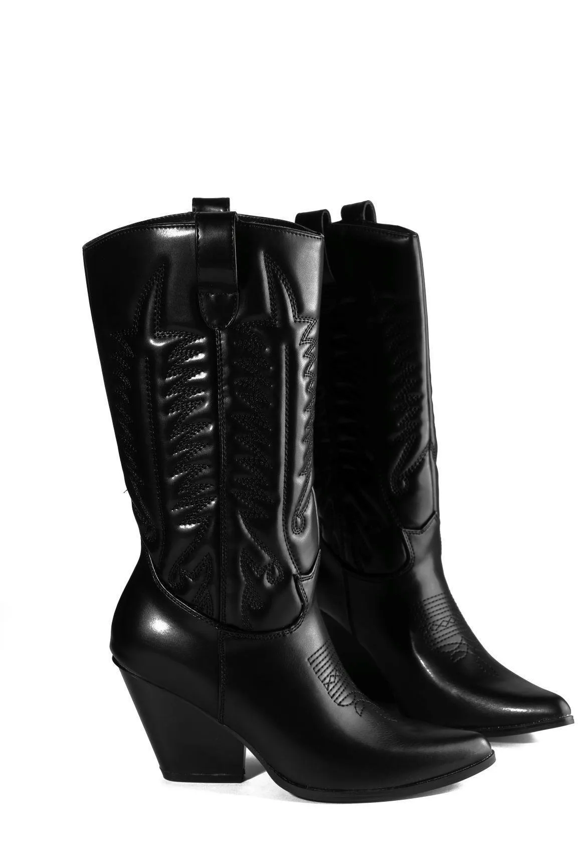 Cape Robbin Southern Belle Western Tall Shaft Pointed Toe Block Heel Cowboy Boot (7.5, BLACK)