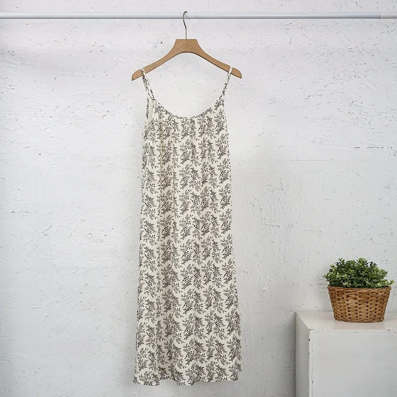 Casual 100% Cotton Summer Women's Long Dress Loose Solid Sleeveless