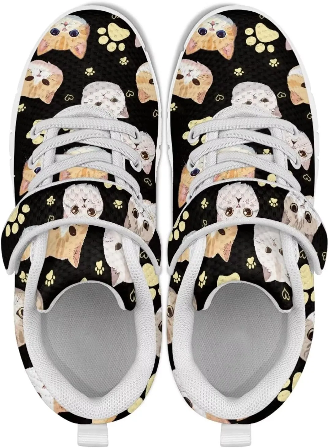 Cat Print Girls Boys Athletic Sneaker Casual Hiking Shoes Tennis Walking Strap Sneakers for Kids