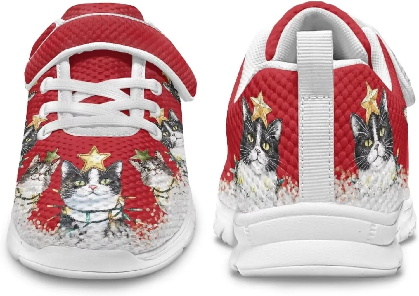Cat Print Girls Boys Athletic Sneaker Casual Hiking Shoes Tennis Walking Strap Sneakers for Kids