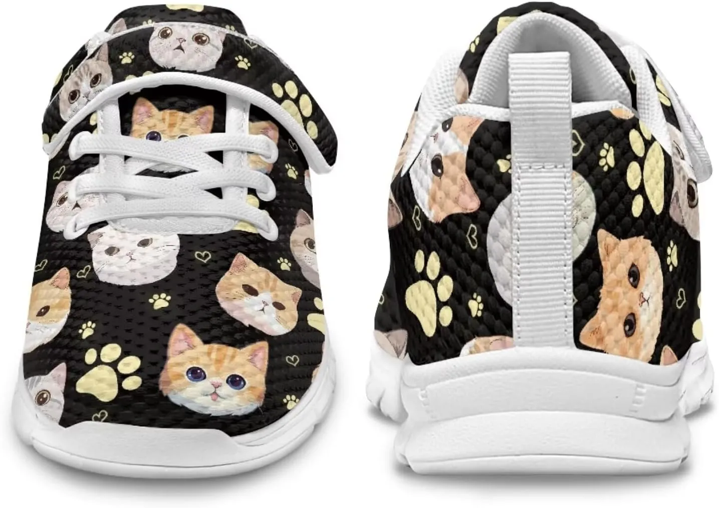 Cat Print Girls Boys Athletic Sneaker Casual Hiking Shoes Tennis Walking Strap Sneakers for Kids