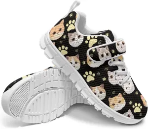Cat Print Girls Boys Athletic Sneaker Casual Hiking Shoes Tennis Walking Strap Sneakers for Kids