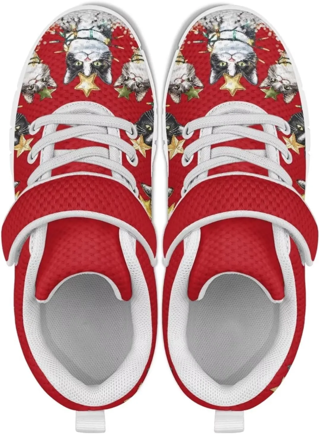 Cat Print Girls Boys Athletic Sneaker Casual Hiking Shoes Tennis Walking Strap Sneakers for Kids