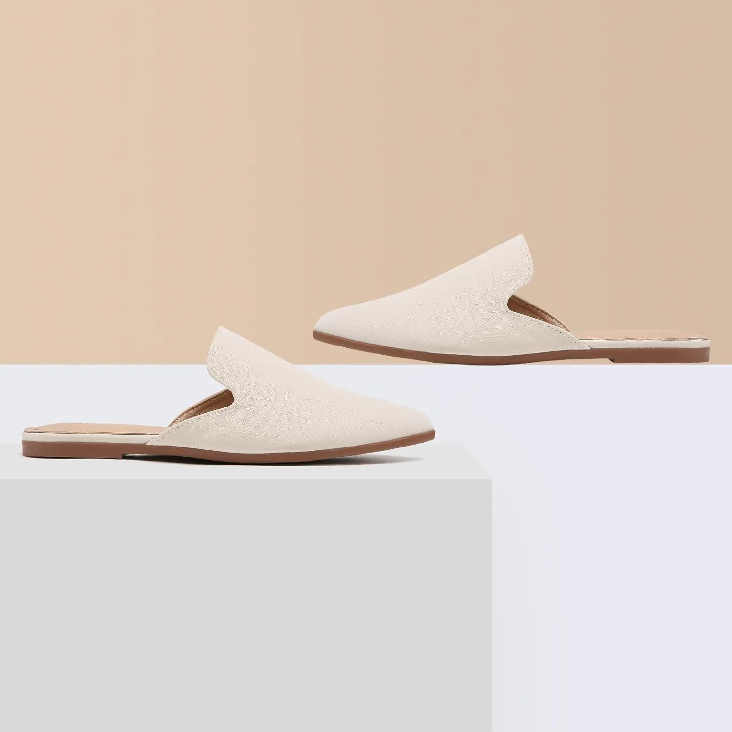 CHANGGER Working Mules for Women Flats Closed Pointed Toe Backless Slip on Slides Business Casual Shoes