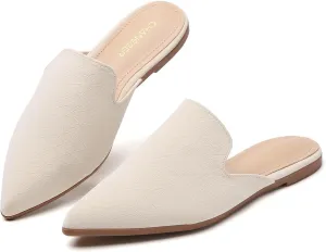 CHANGGER Working Mules for Women Flats Closed Pointed Toe Backless Slip on Slides Business Casual Shoes