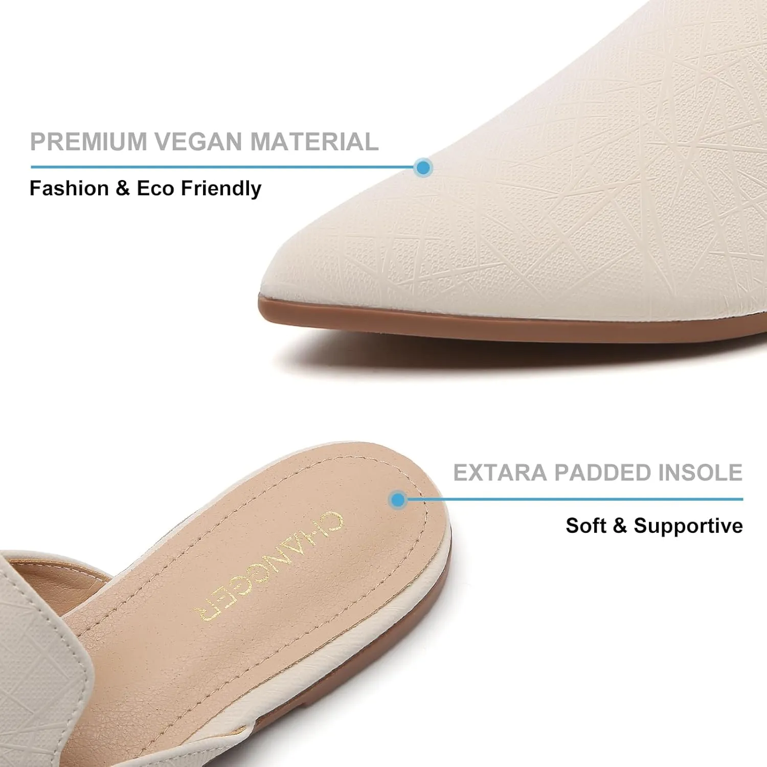 CHANGGER Working Mules for Women Flats Closed Pointed Toe Backless Slip on Slides Business Casual Shoes