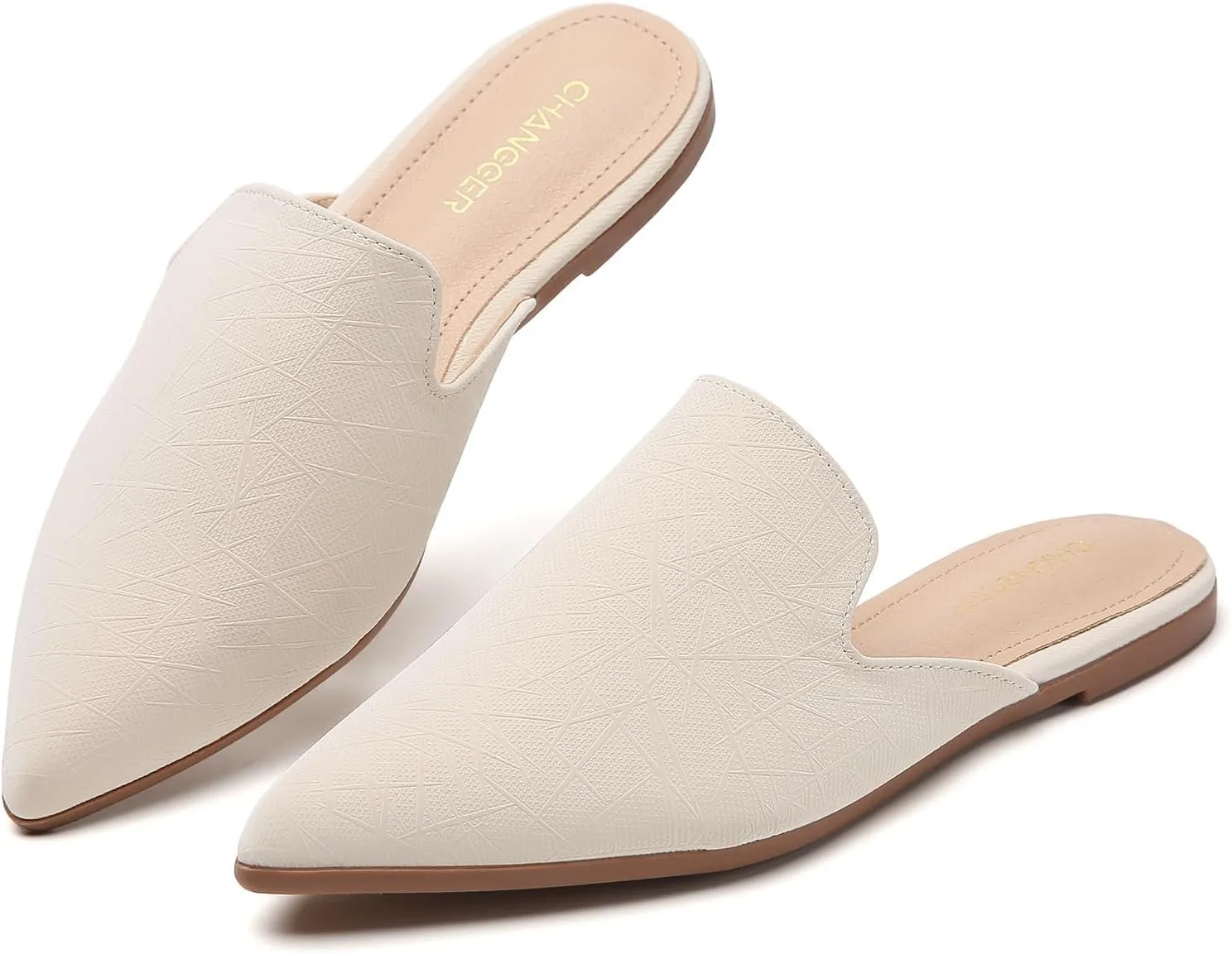 CHANGGER Working Mules for Women Flats Closed Pointed Toe Backless Slip on Slides Business Casual Shoes