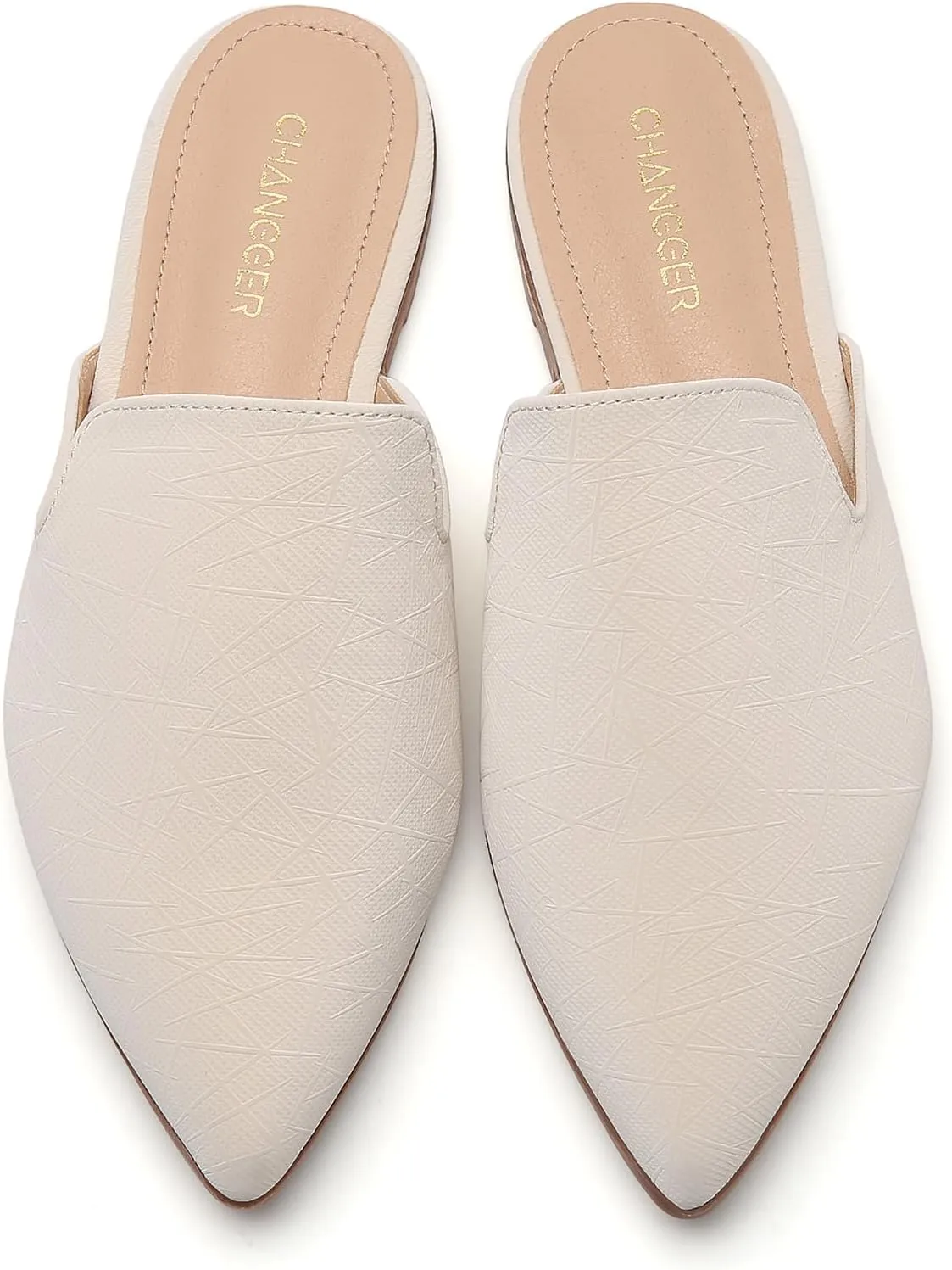 CHANGGER Working Mules for Women Flats Closed Pointed Toe Backless Slip on Slides Business Casual Shoes