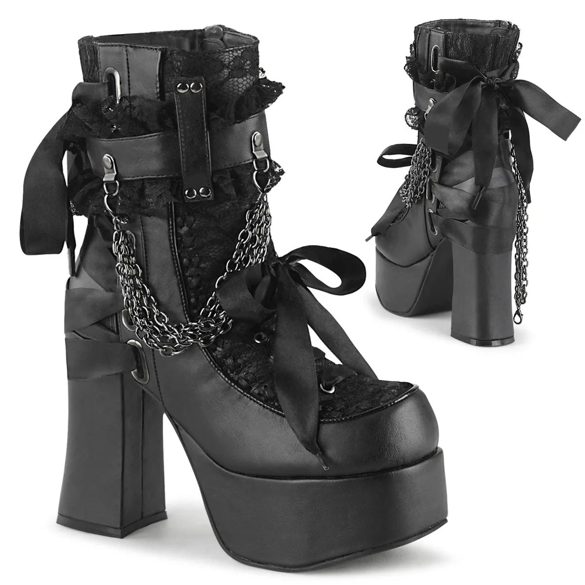 CHARADE-110 DemoniaCult Black Vegan Leather Sexy Women's Ankle Boots (Alternative Footwear)
