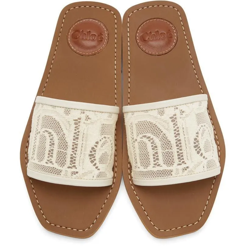 ChloÃ© White Lace Woody Flat Mules