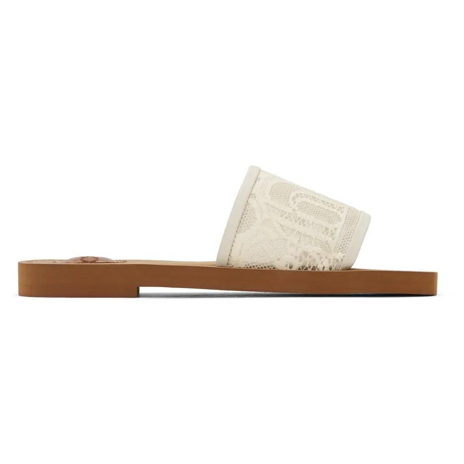ChloÃ© White Lace Woody Flat Mules