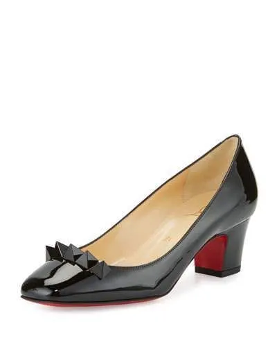 CHRISTIAN LOUBOUTIN Black Patent Leather Pyramidame 45 Pumps Heels Size 36.5 ladies