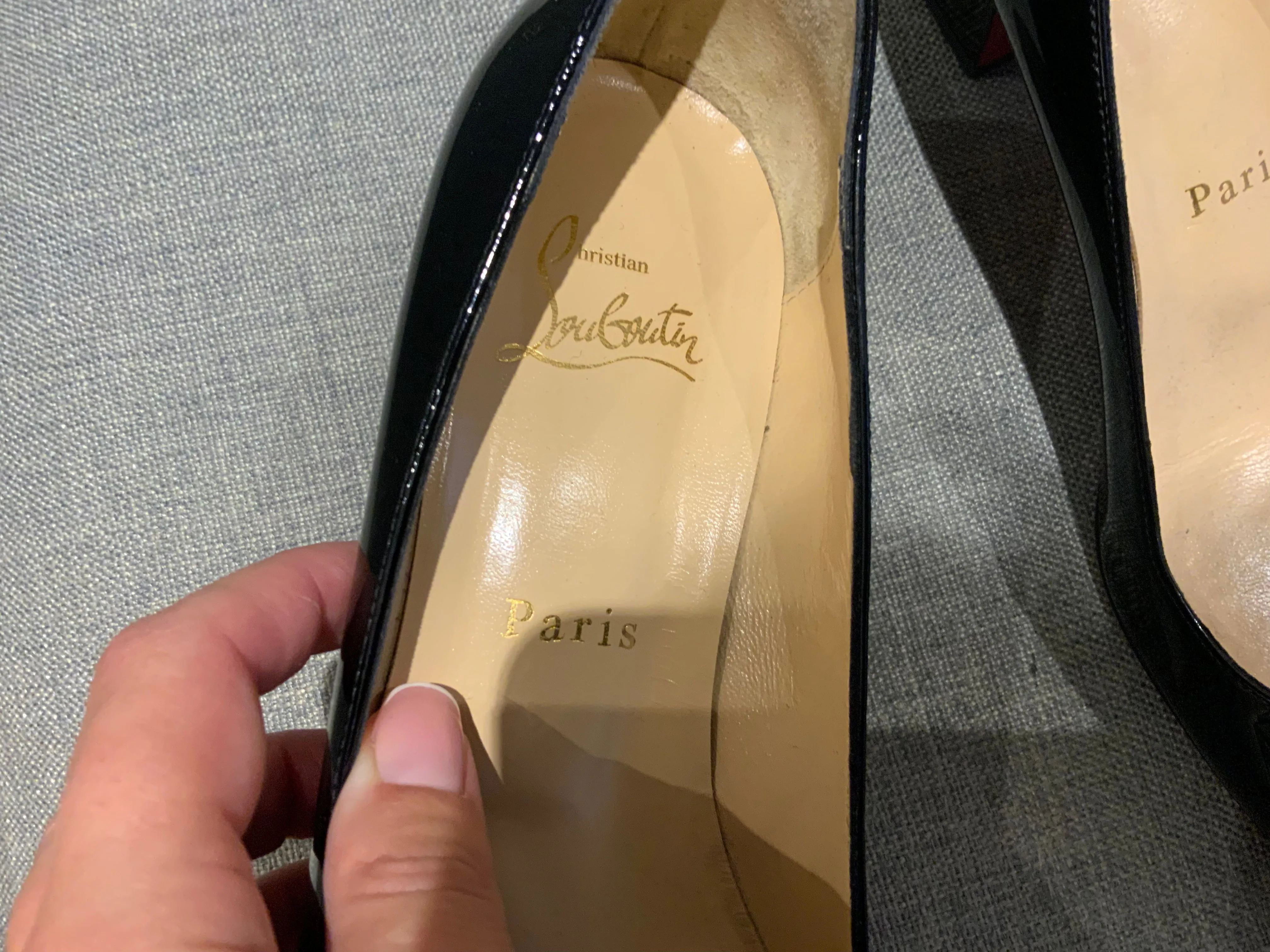 CHRISTIAN LOUBOUTIN Black Patent Leather Pyramidame 45 Pumps Heels Size 36.5 ladies
