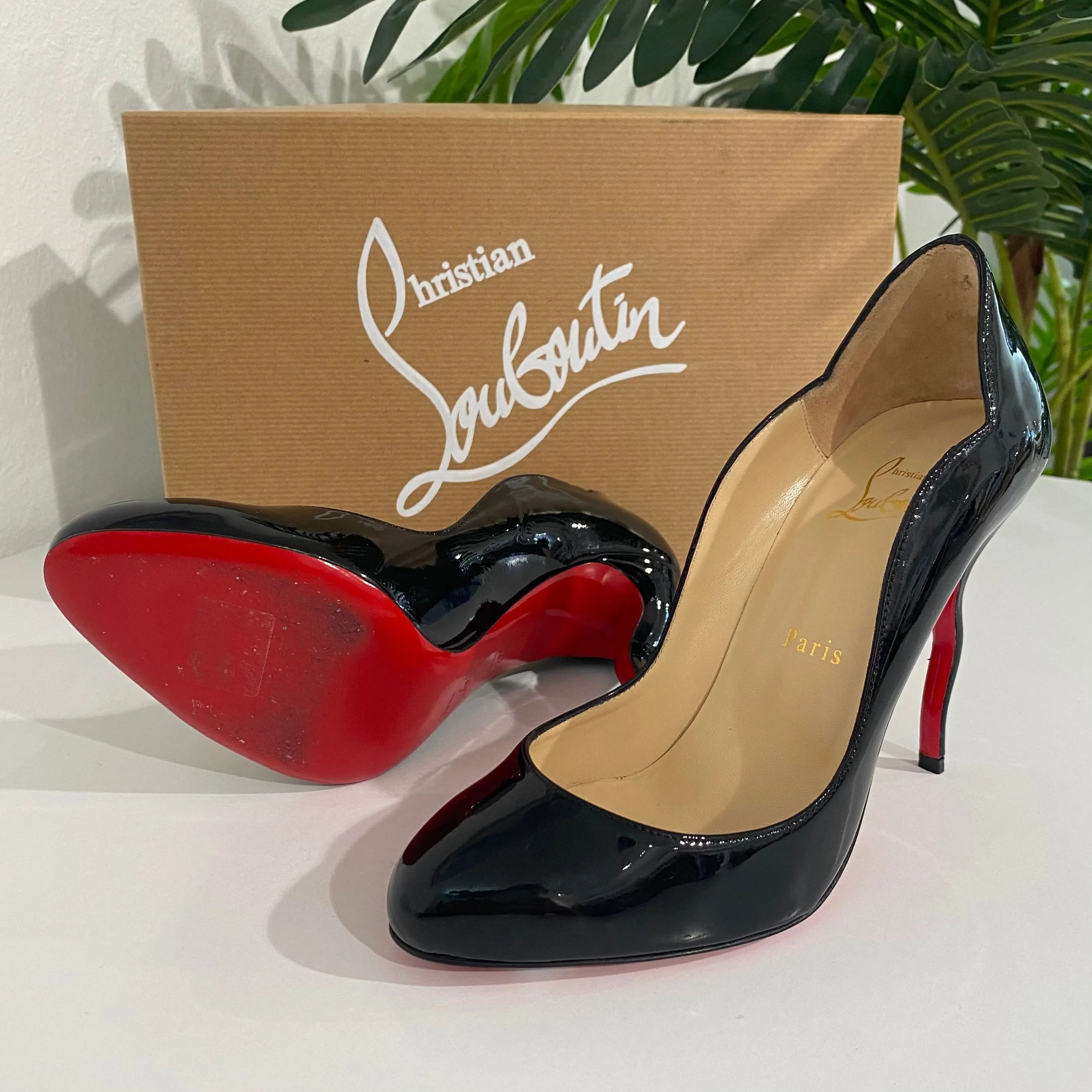 Christian Louboutin Black Patent Wavy Heels