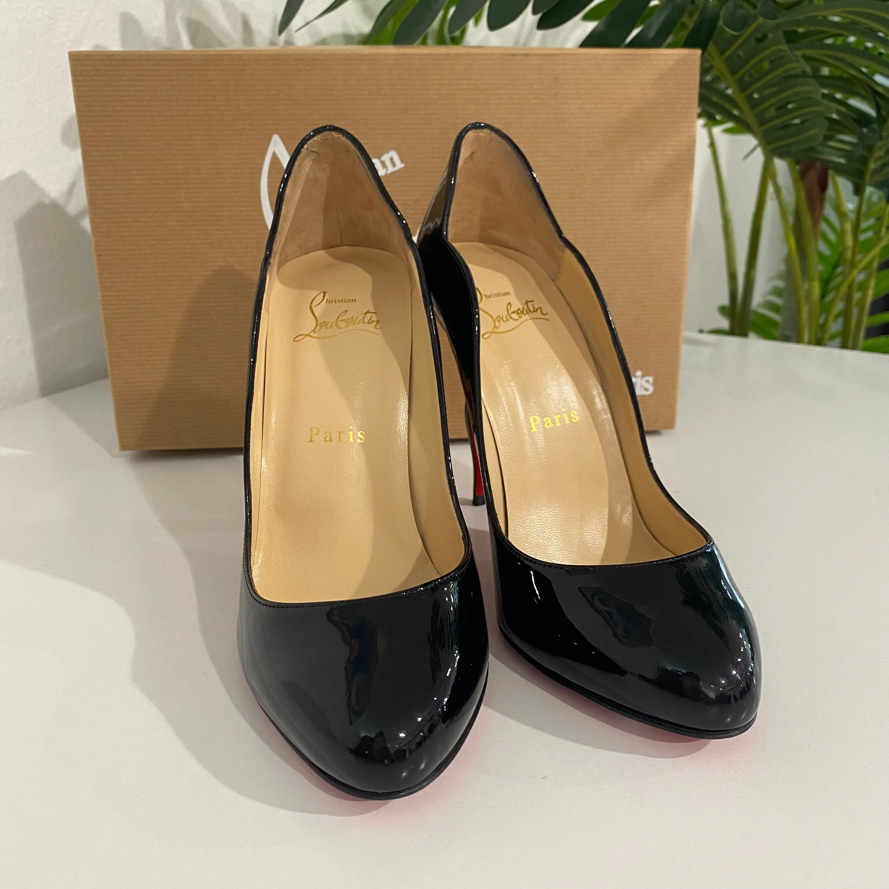 Christian Louboutin Black Patent Wavy Heels