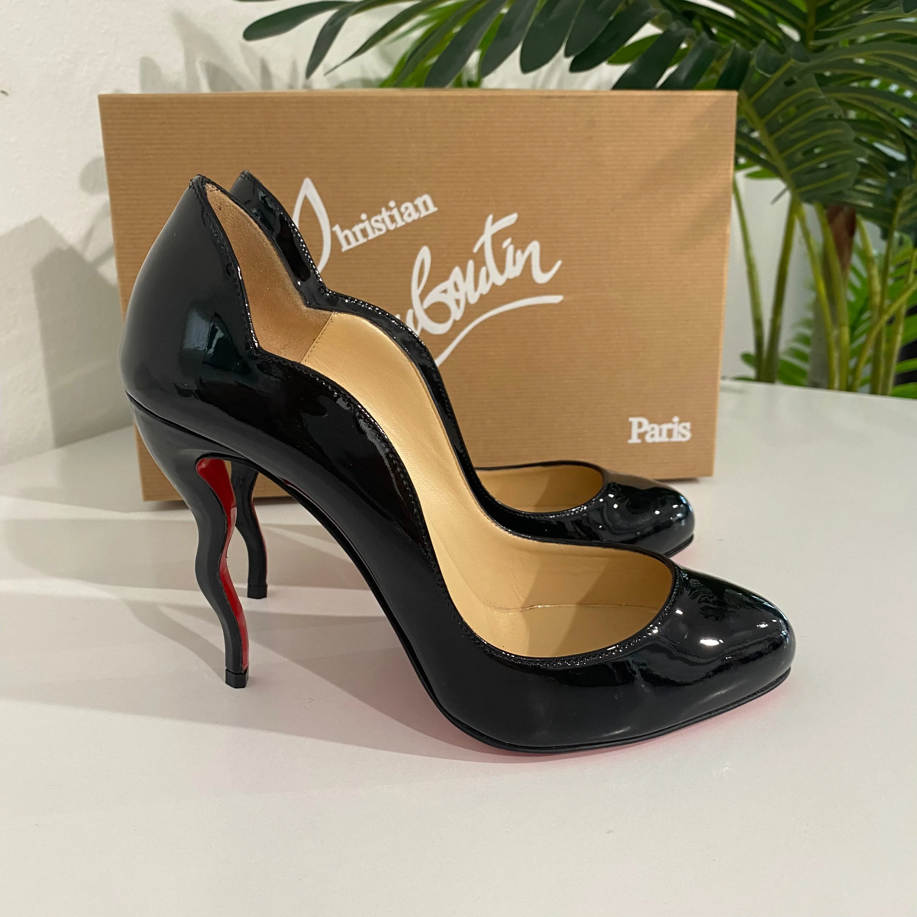 Christian Louboutin Black Patent Wavy Heels