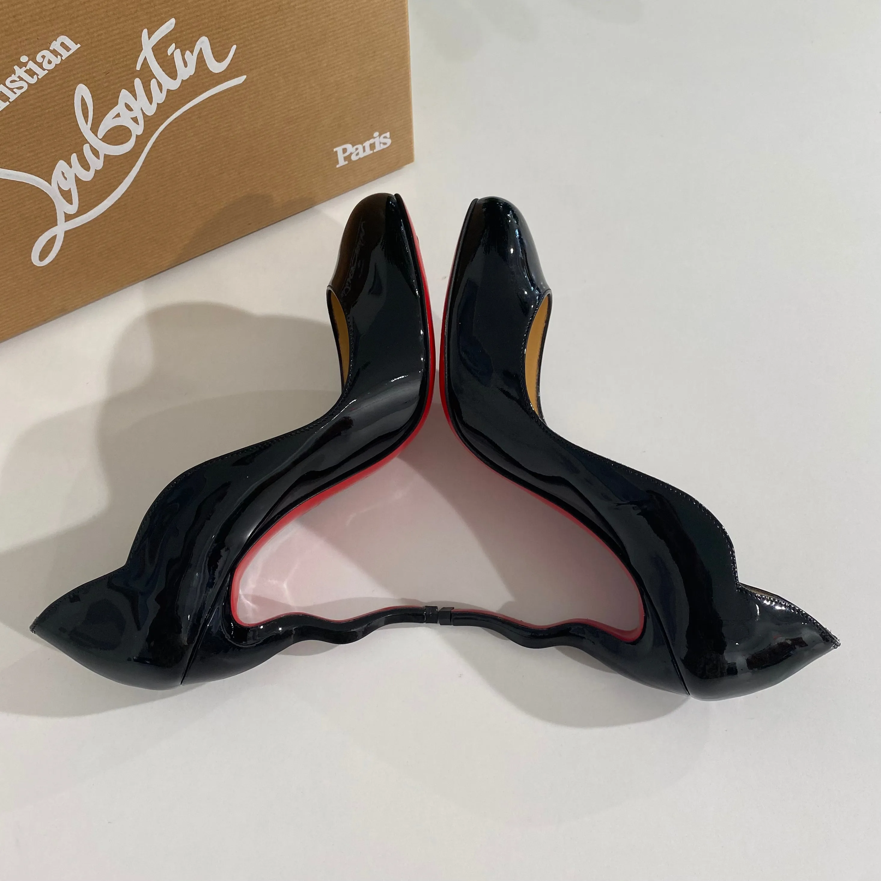 Christian Louboutin Black Patent Wavy Heels