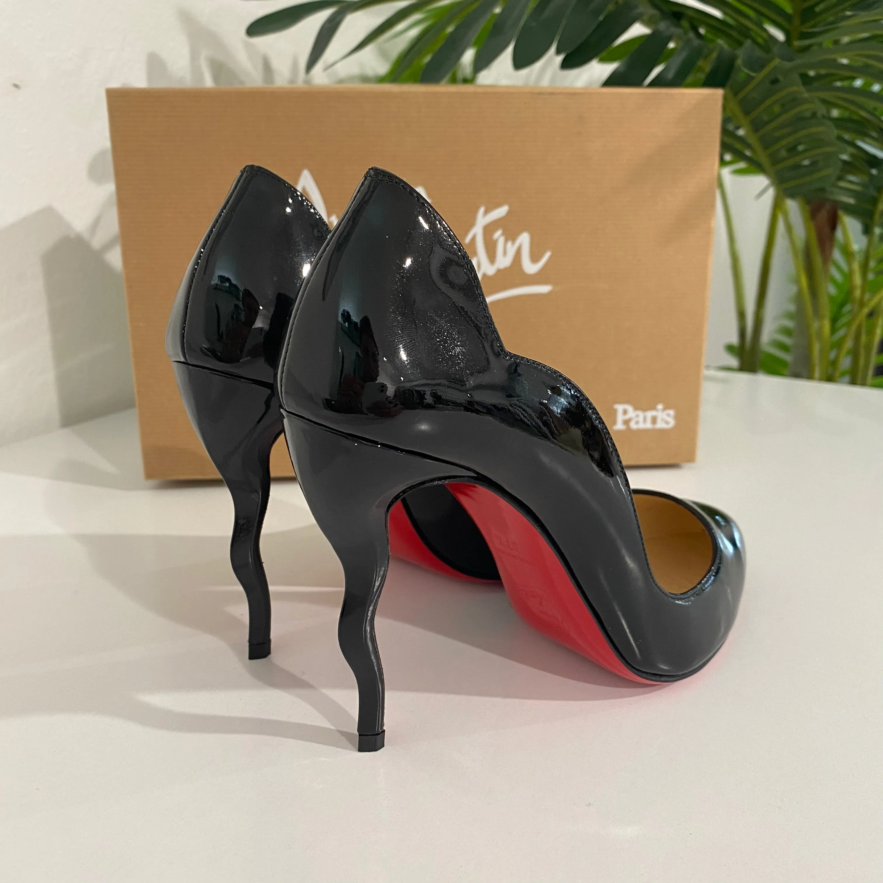Christian Louboutin Black Patent Wavy Heels