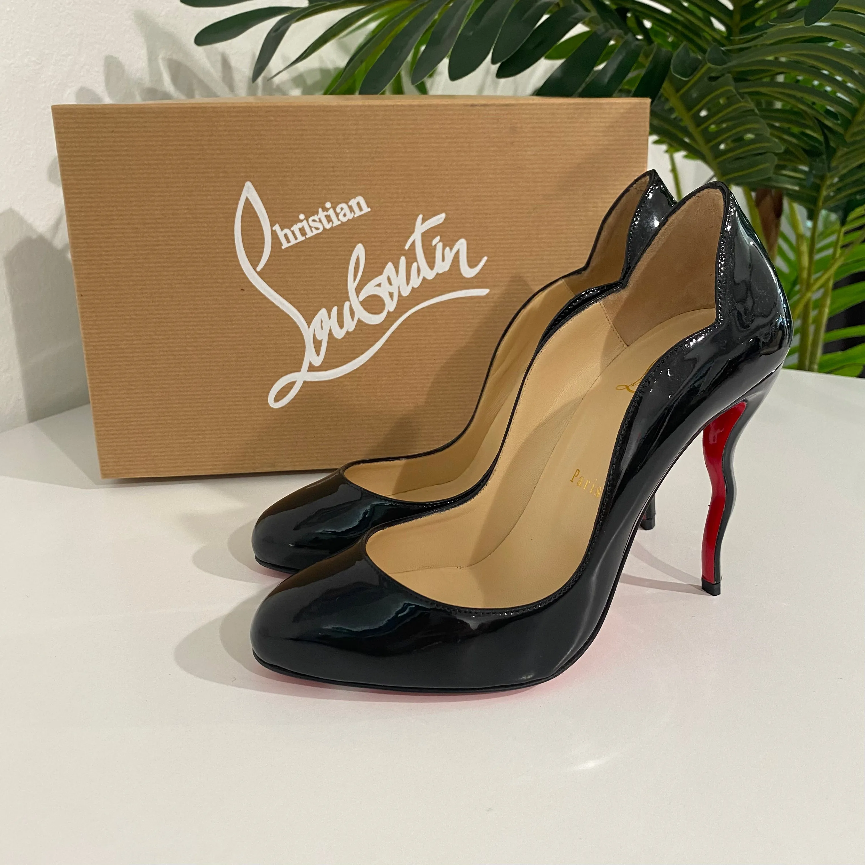 Christian Louboutin Black Patent Wavy Heels